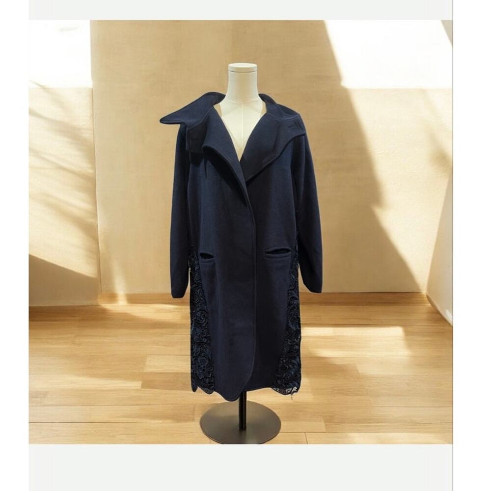 Navy Blue Vintage Wrap Wool Coat With Pockets Medium Large